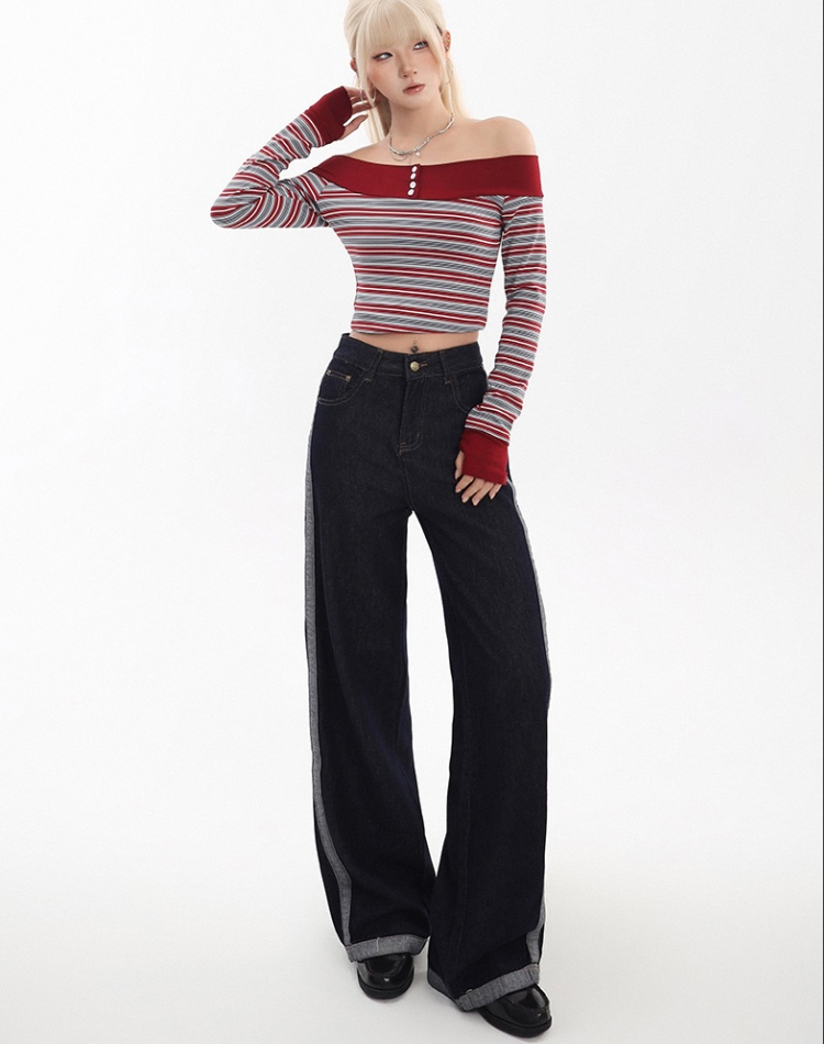 Splice mopping pants wide leg spring jeans for women