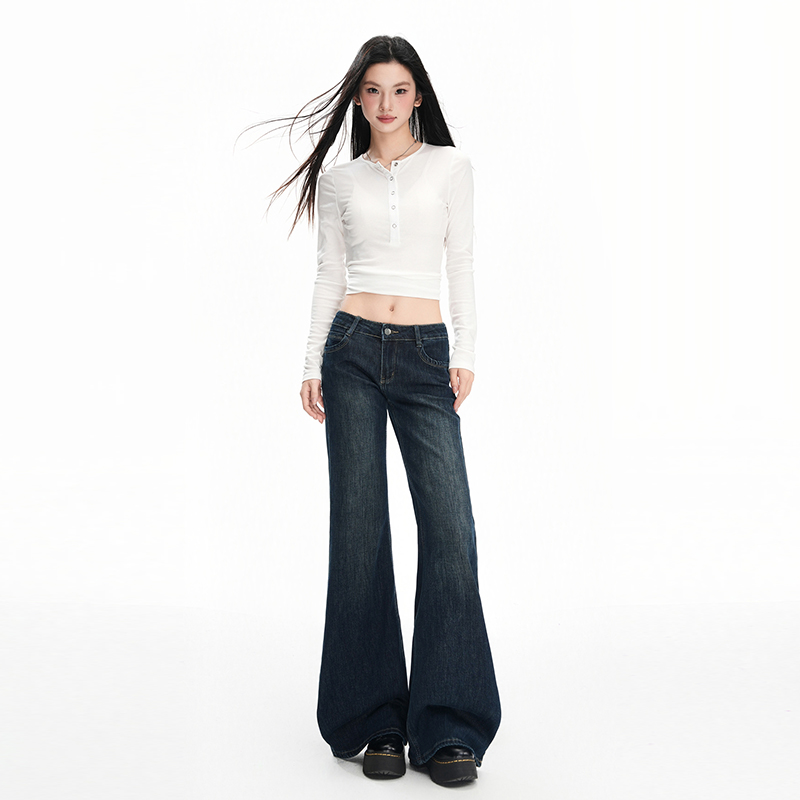 Spring slim jeans low-waist retro flare pants for women