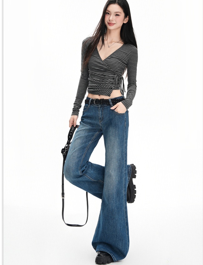 Spring slim jeans low-waist retro flare pants for women