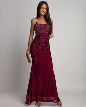 Rhinestone European style dress sexy long dress for women