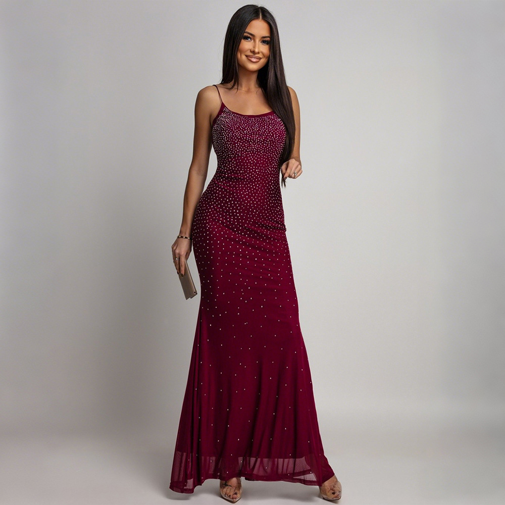 Rhinestone European style dress sexy long dress for women