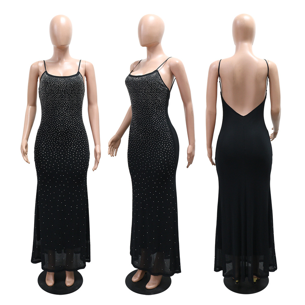 Rhinestone European style dress sexy long dress for women