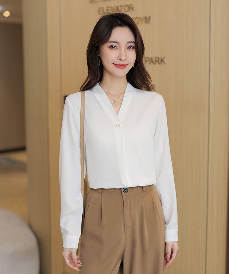 Autumn niche Western style shirt white retro chiffon tops