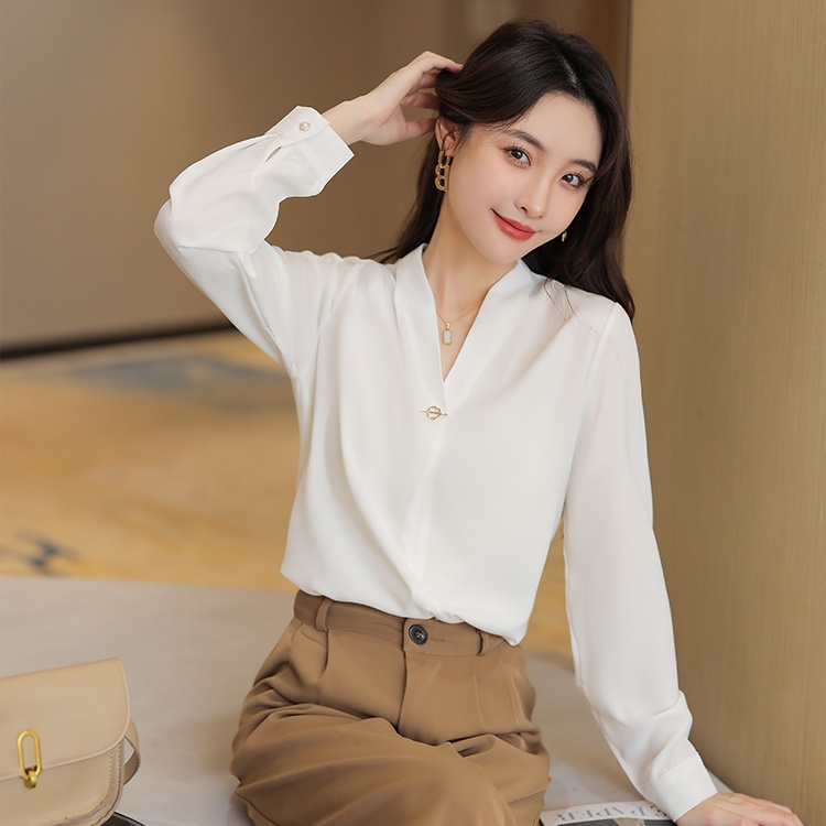 Autumn niche Western style shirt white retro chiffon tops