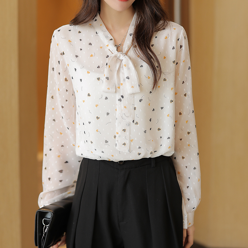 Floral bottoming shirt bow chiffon shirt for women
