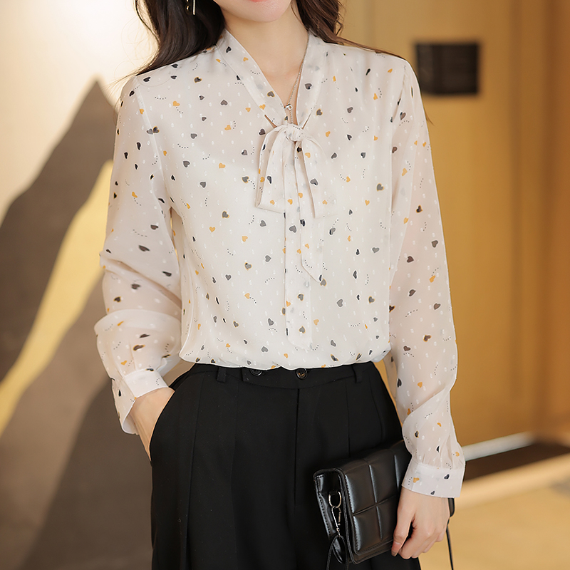 Floral bottoming shirt bow chiffon shirt for women