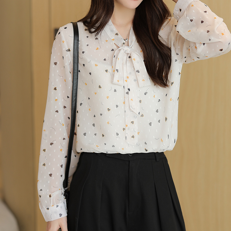 Floral bottoming shirt bow chiffon shirt for women