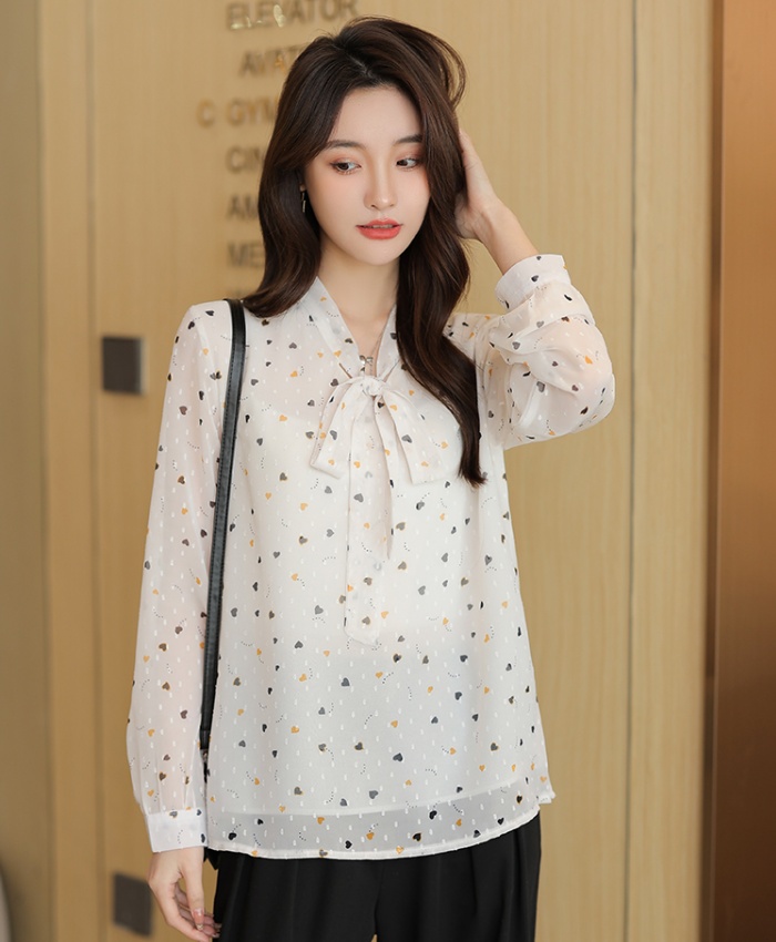 Floral bottoming shirt bow chiffon shirt for women