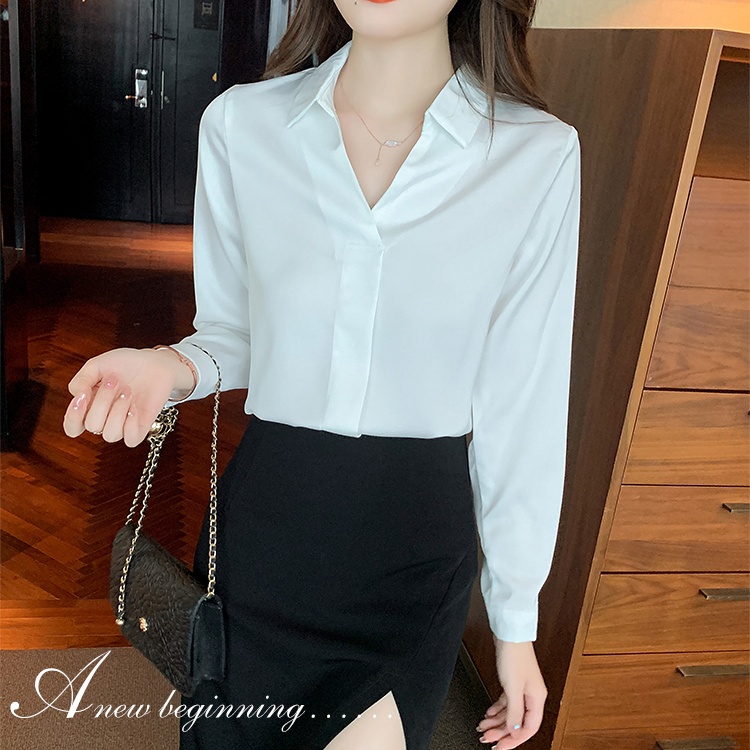 Satin shirt long sleeve chiffon shirt for women