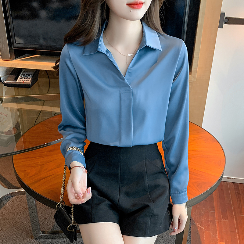 Satin shirt long sleeve chiffon shirt for women