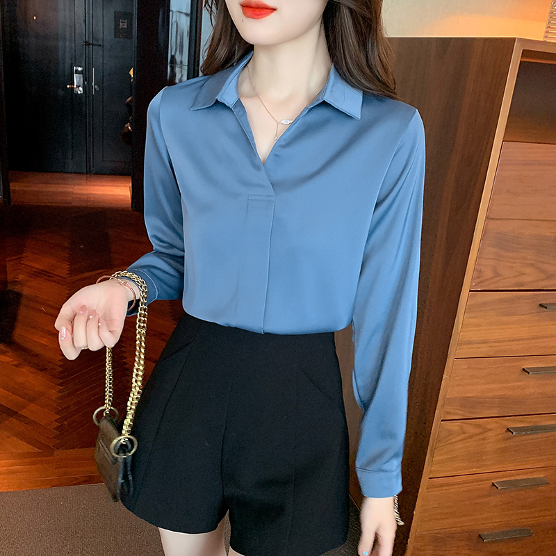 Satin shirt long sleeve chiffon shirt for women
