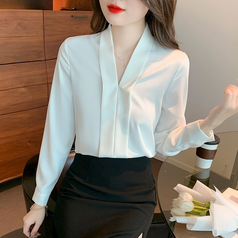 Chiffon white tops long sleeve loose shirt for women