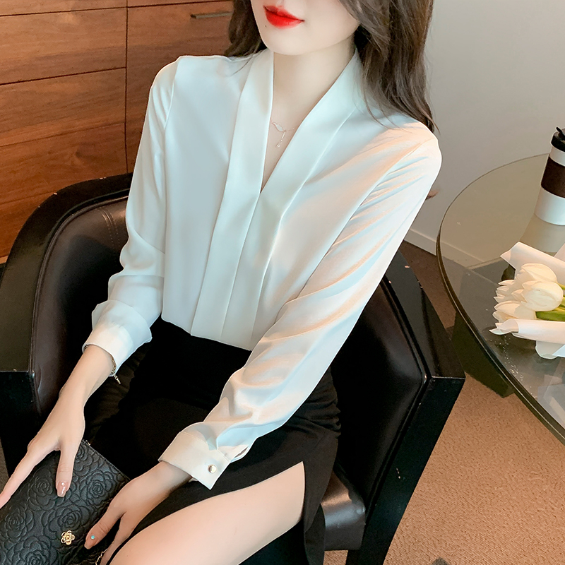Chiffon white tops long sleeve loose shirt for women