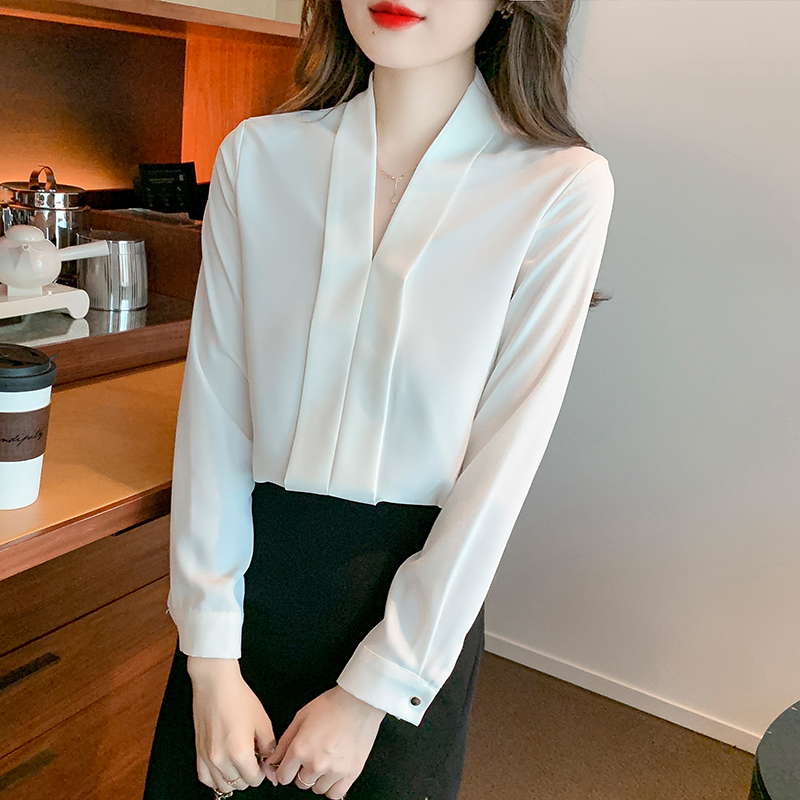 Chiffon white tops long sleeve loose shirt for women