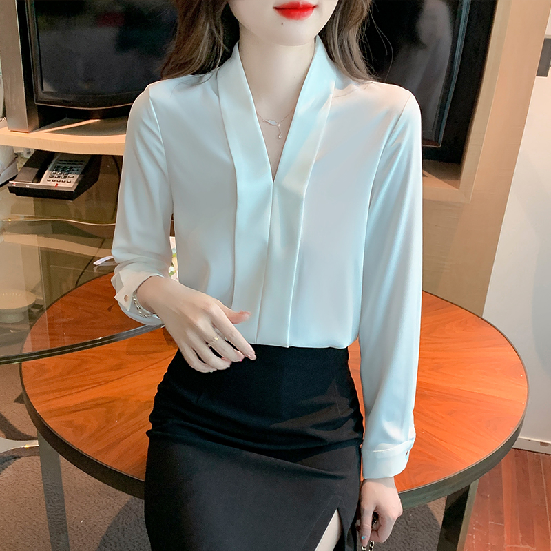 Chiffon white tops long sleeve loose shirt for women