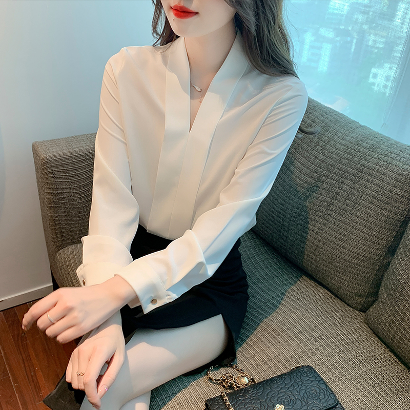 Chiffon white tops long sleeve loose shirt for women