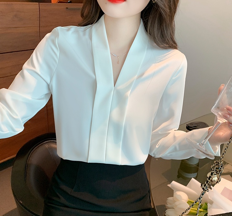 Chiffon white tops long sleeve loose shirt for women