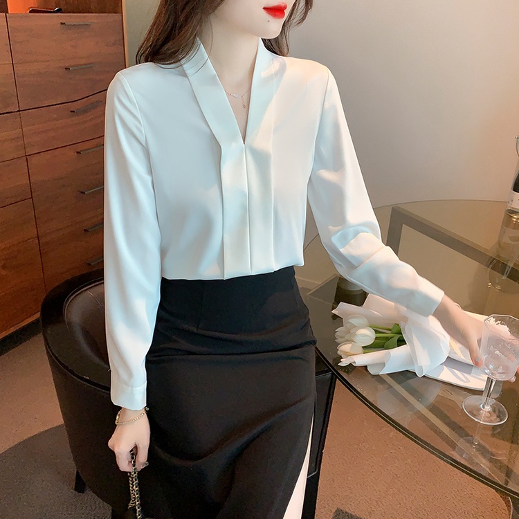 Chiffon white tops long sleeve loose shirt for women