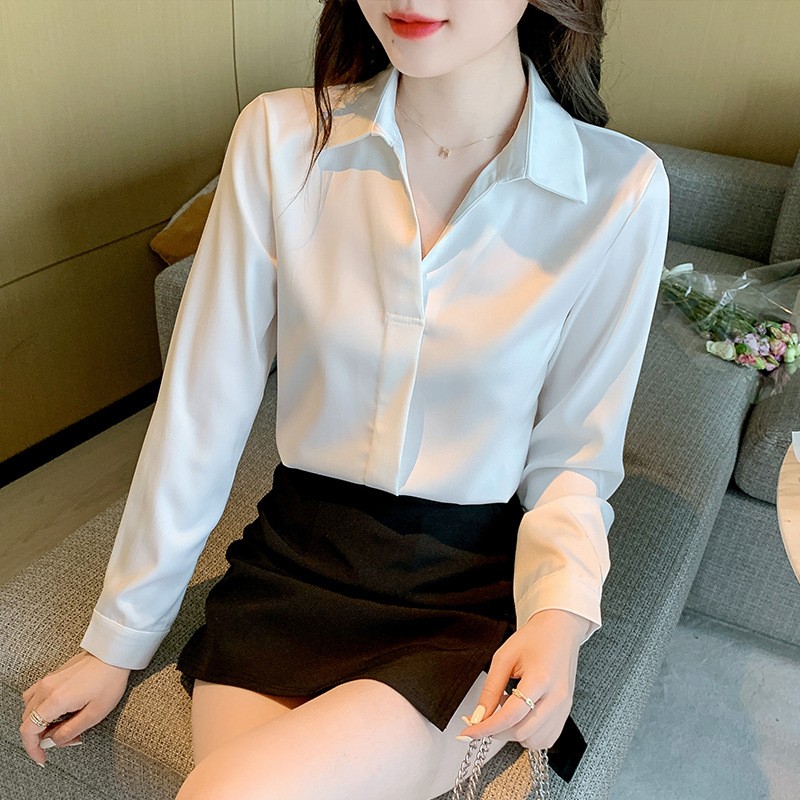 Slim long sleeve tops square collar chiffon shirt for women