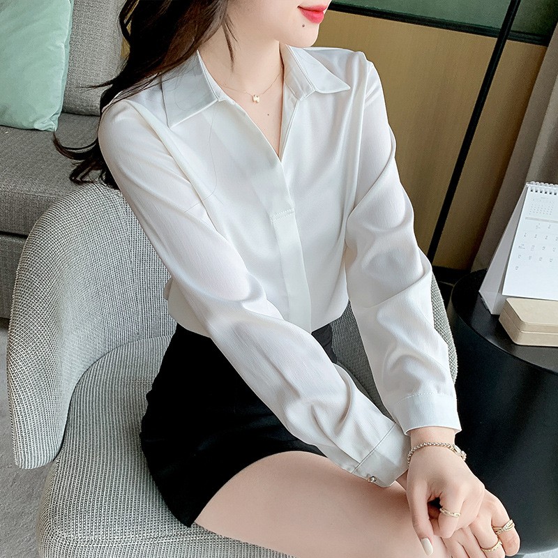 Slim long sleeve tops square collar chiffon shirt for women