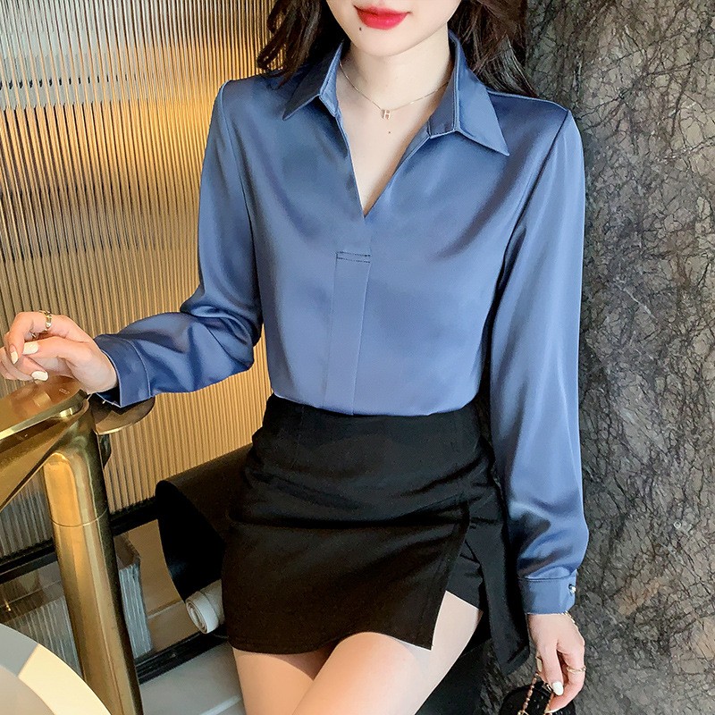 Slim long sleeve tops square collar chiffon shirt for women