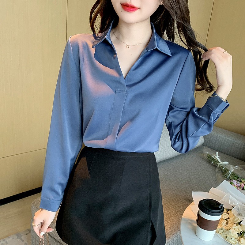 Slim long sleeve tops square collar chiffon shirt for women