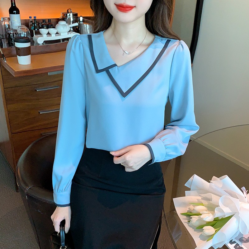 Unique simple small shirt temperament long sleeve tops