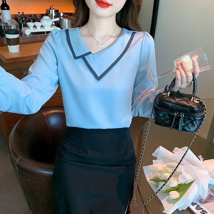 Unique simple small shirt temperament long sleeve tops