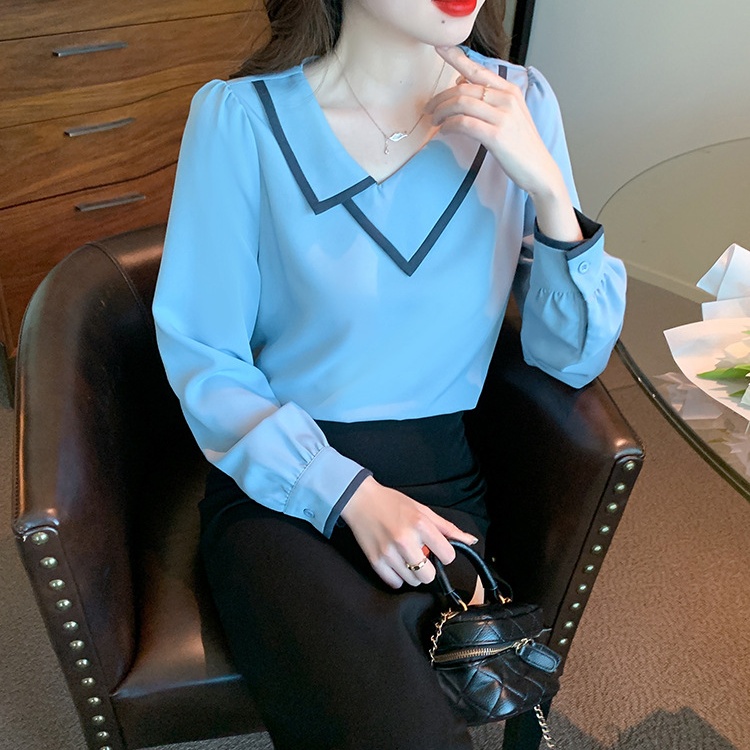 Unique simple small shirt temperament long sleeve tops