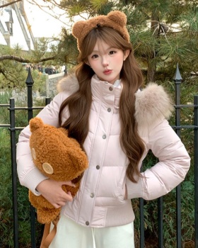 Lined slim down plus velvet raccoon fur cotton coat