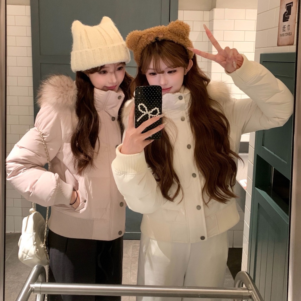 Lined slim down plus velvet raccoon fur cotton coat