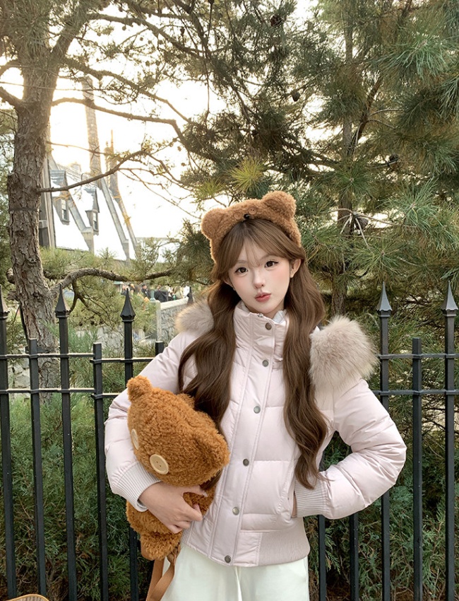 Lined slim down plus velvet raccoon fur cotton coat