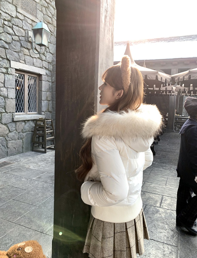 Lined slim down plus velvet raccoon fur cotton coat