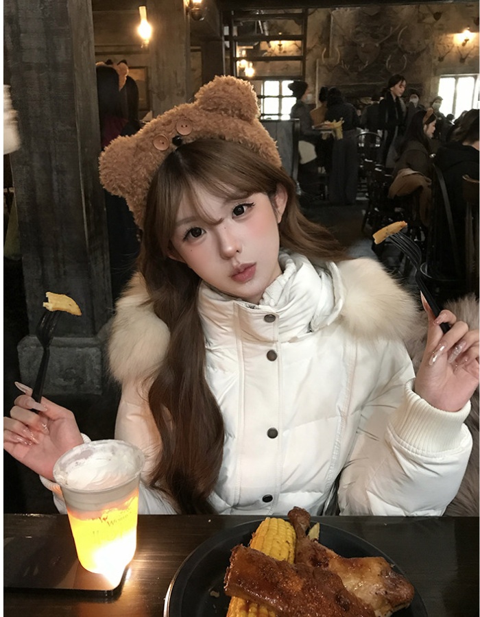 Lined slim down plus velvet raccoon fur cotton coat