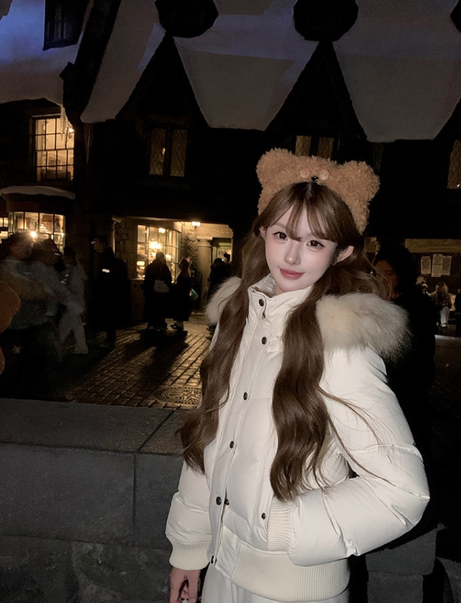 Lined slim down plus velvet raccoon fur cotton coat