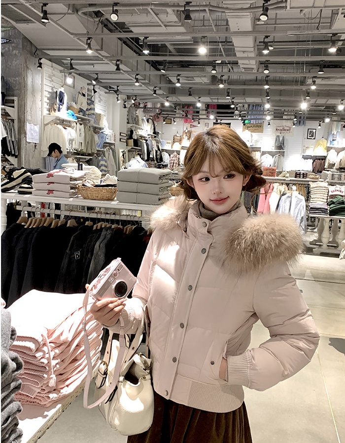 Lined slim down plus velvet raccoon fur cotton coat