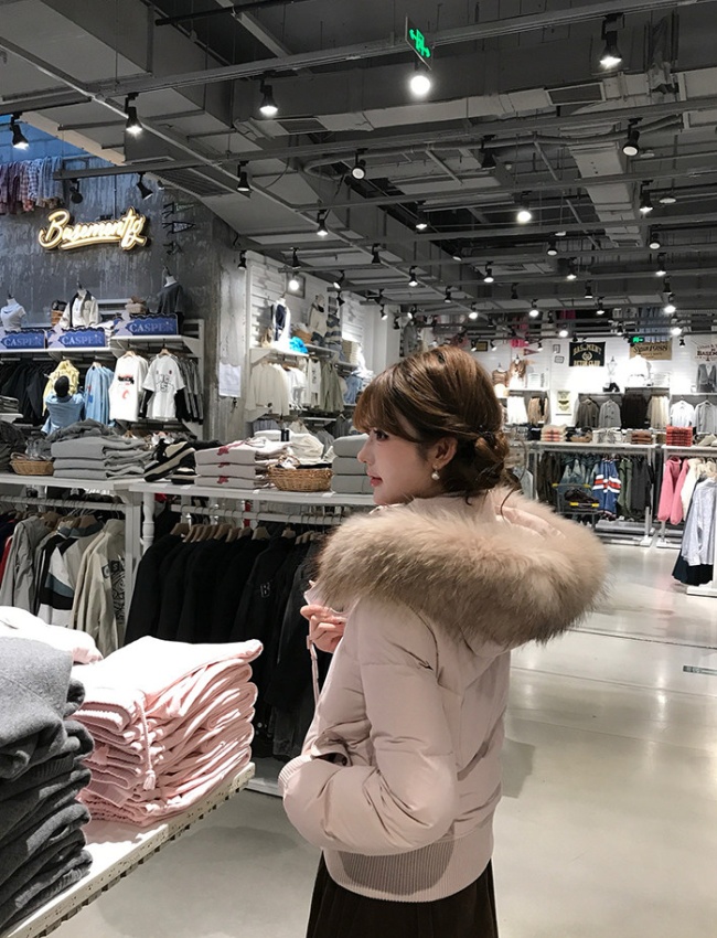 Lined slim down plus velvet raccoon fur cotton coat