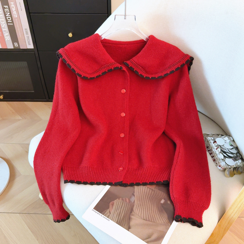 Temperament spring tops doll collar Western style sweater