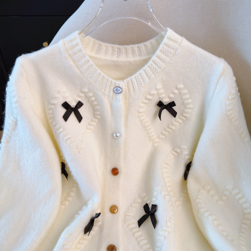 Bow spring loose cardigan all-match knitted coat