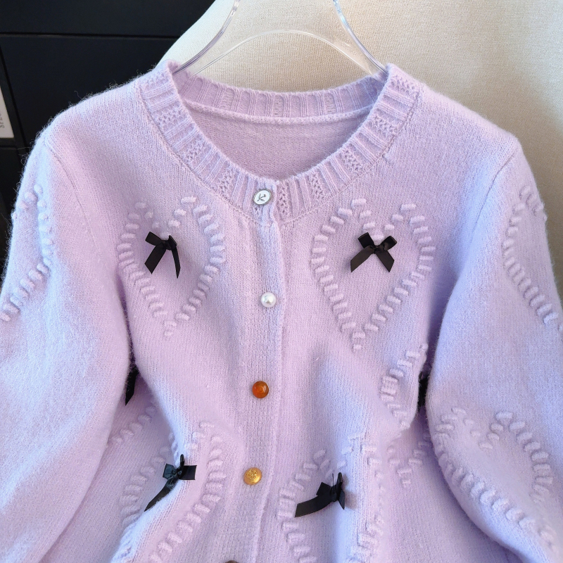 Bow spring loose cardigan all-match knitted coat