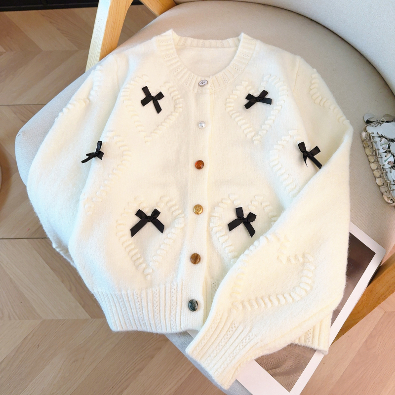 Bow spring loose cardigan all-match knitted coat