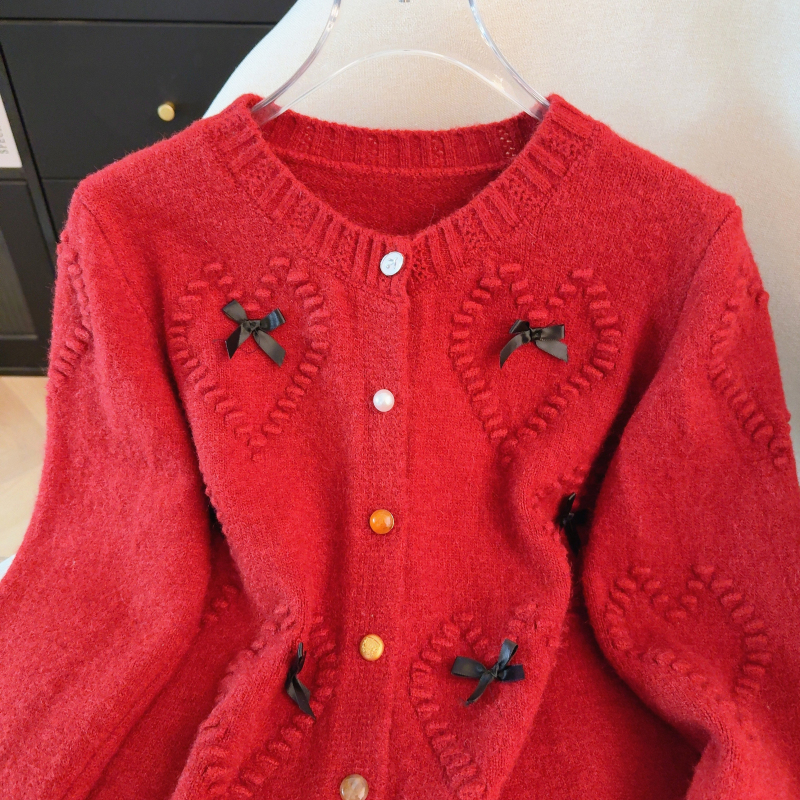 Bow spring loose cardigan all-match knitted coat
