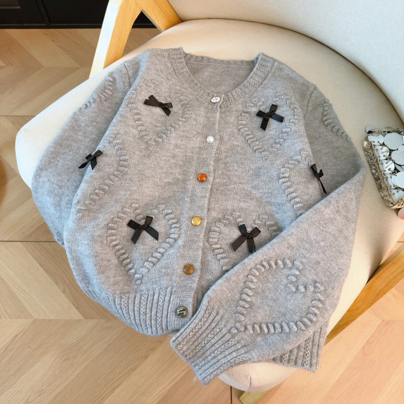 Bow spring loose cardigan all-match knitted coat