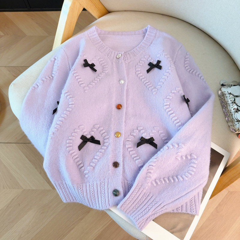 Bow spring loose cardigan all-match knitted coat