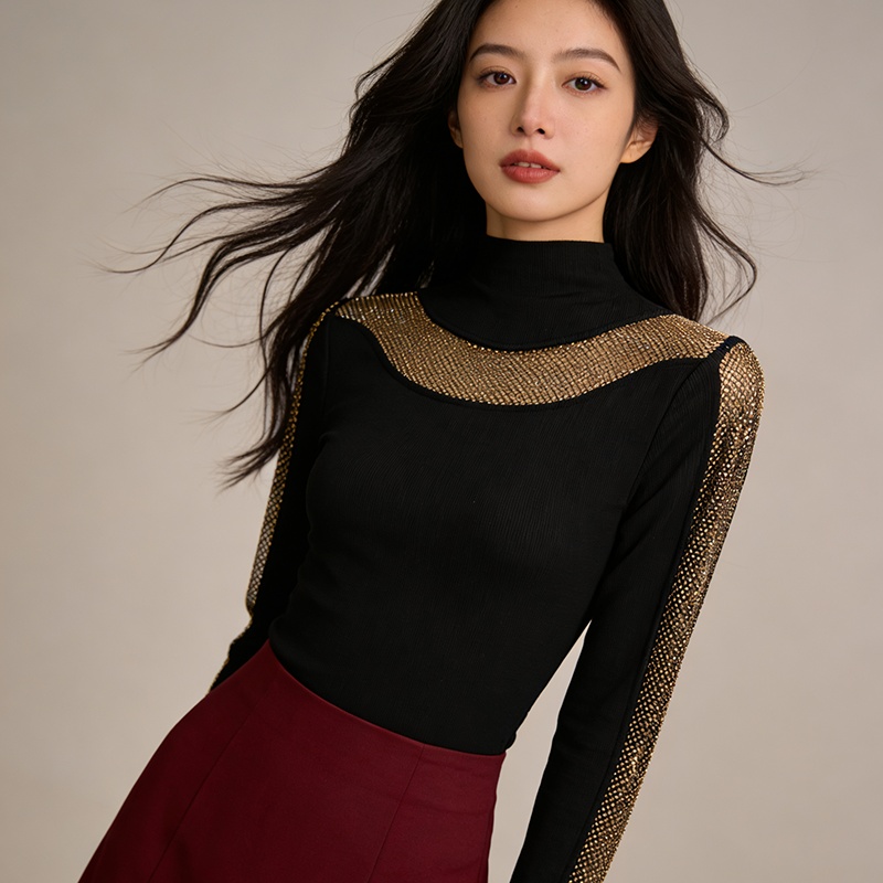 Slim small shirt rhinestone T-shirt for women