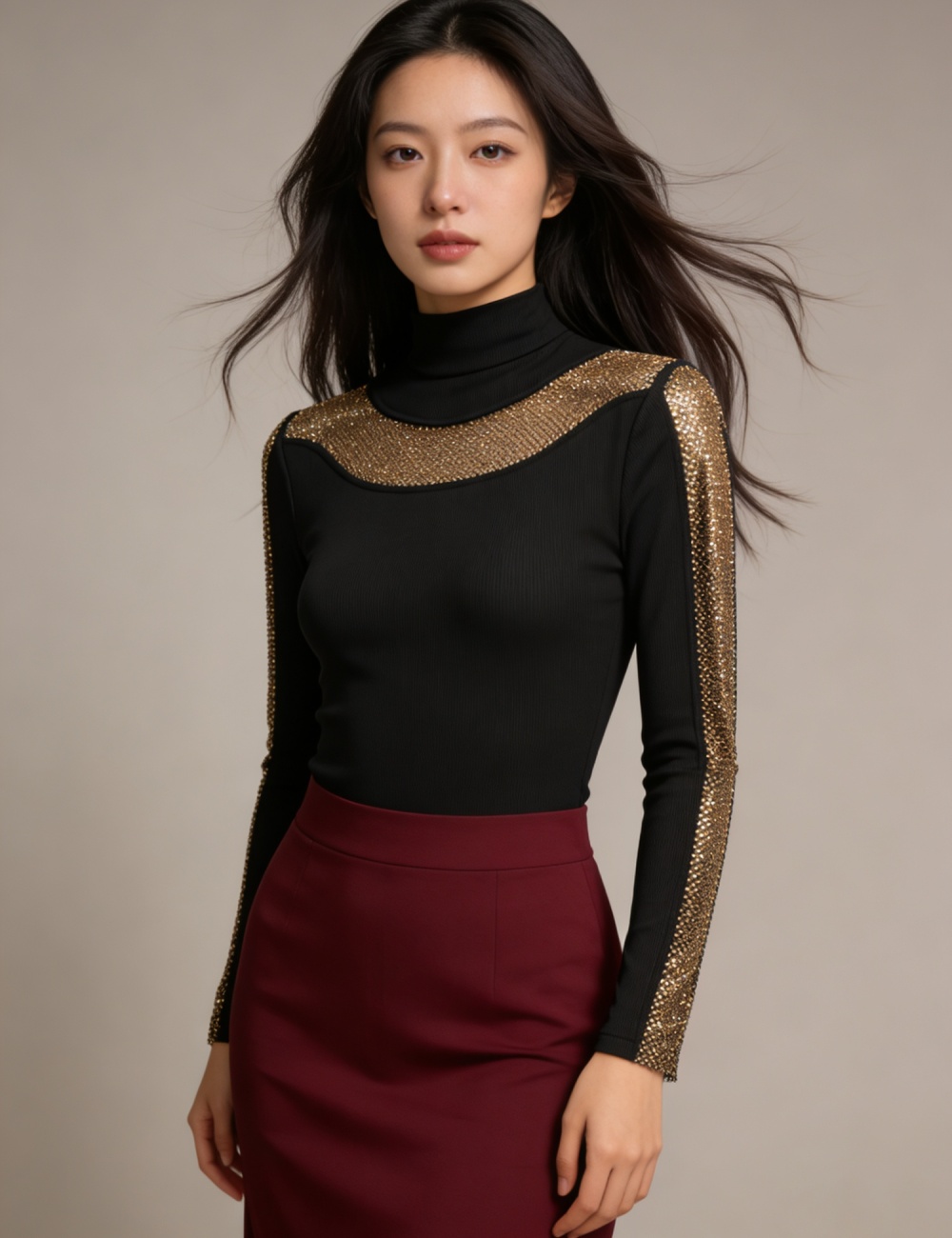 Slim small shirt rhinestone T-shirt for women