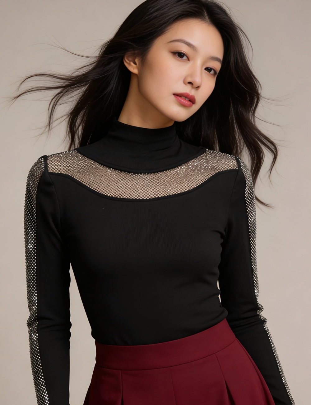 Slim small shirt rhinestone T-shirt for women