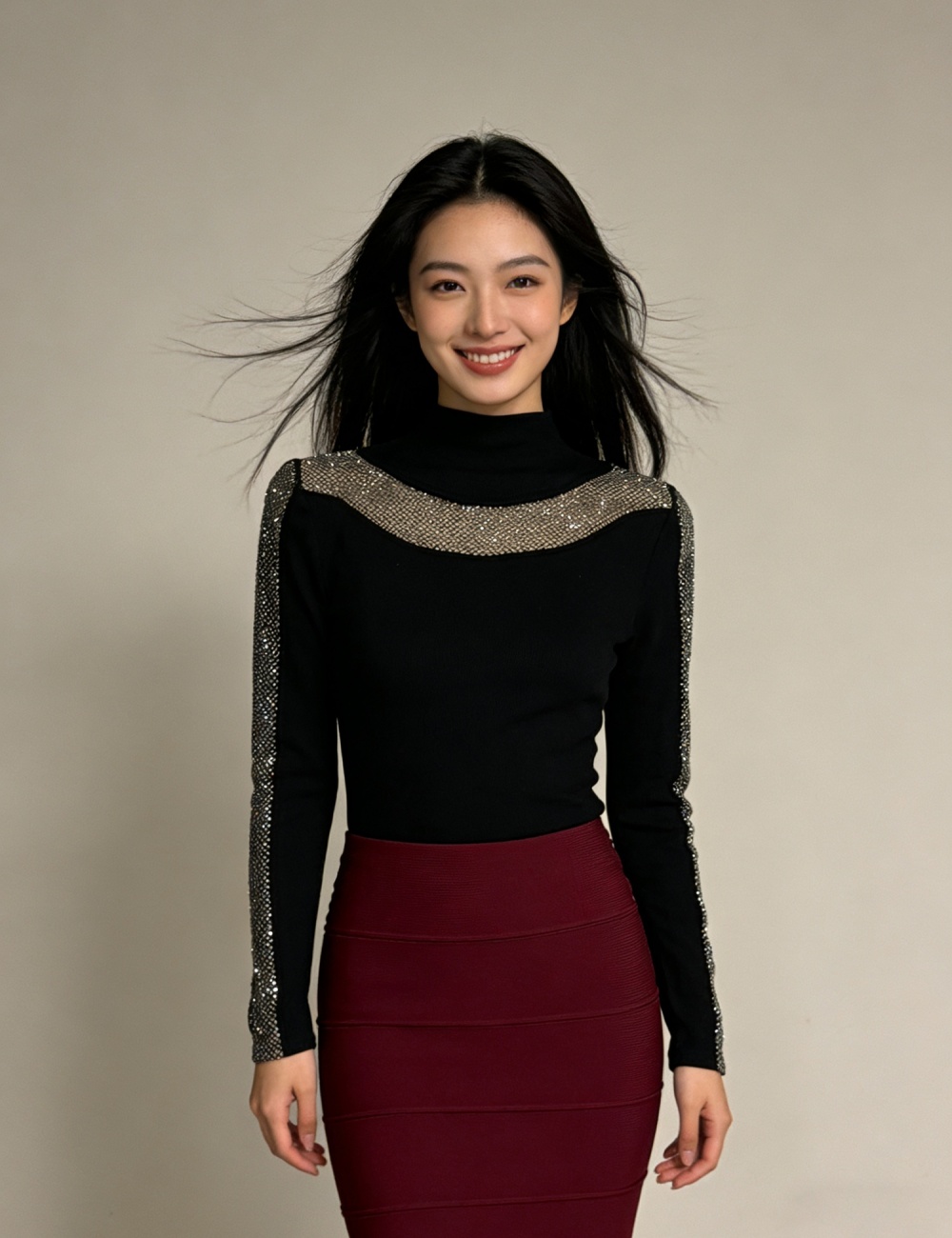 Slim small shirt rhinestone T-shirt for women