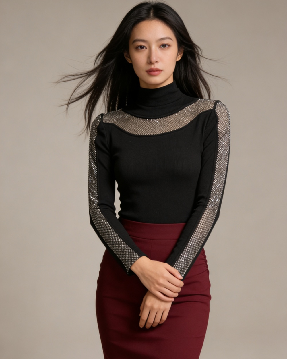 Slim small shirt rhinestone T-shirt for women