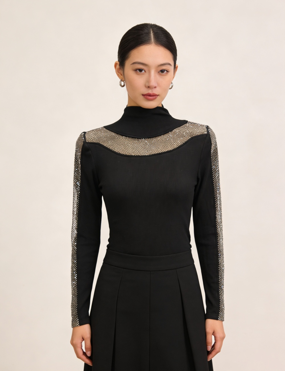 Slim small shirt rhinestone T-shirt for women